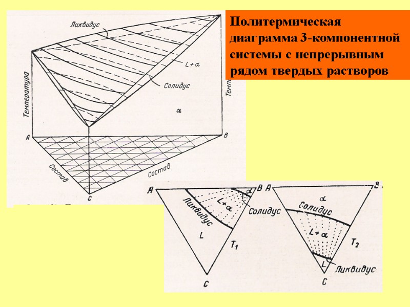 Политермическая диаграмма 3-компонентной системы с непрерывным рядом твердых растворов